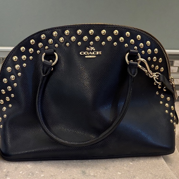 Coach Navy and Gold Studded Satchel - Picture 5 of 6